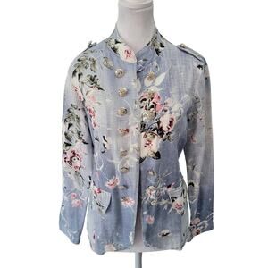 New Collection Size M Chambray Open Blazer Faded Floral Print Jacket